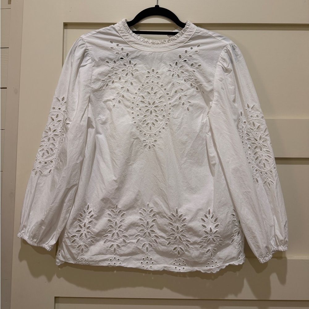 J. Crew White Eyelet Blouse